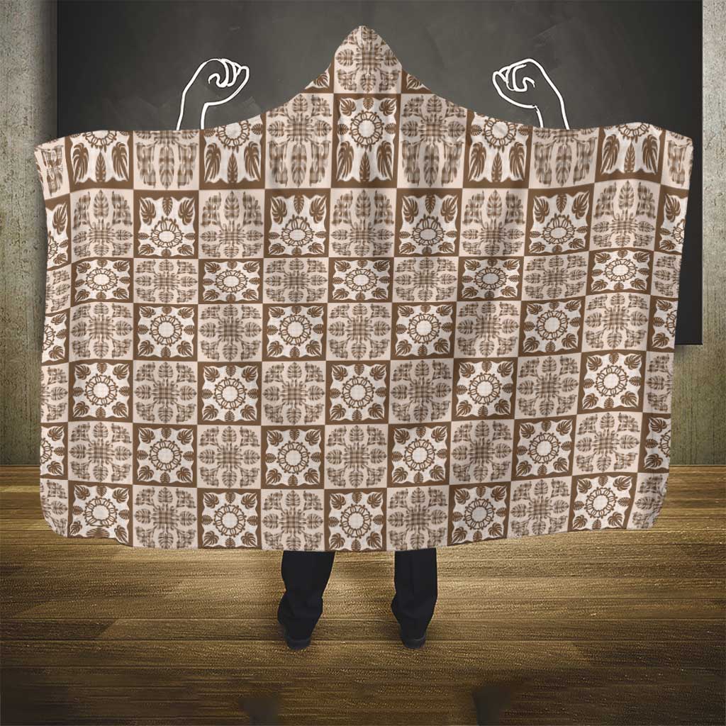 Beige Palaka Quilt Hawaii Hooded Blanket Hawaiian Tropical Monstera Sea Turtle