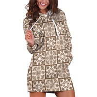 Beige Palaka Quilt Hawaii Hoodie Dress Hawaiian Tropical Monstera Sea Turtle LT14 Beige - Polynesian Pride