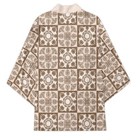 Beige Palaka Quilt Hawaii Kimono Hawaiian Tropical Monstera Sea Turtle LT14 - Polynesian Pride