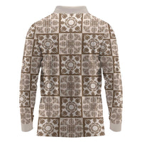 Beige Palaka Quilt Hawaii Long Sleeve Polo Shirt Hawaiian Tropical Monstera Sea Turtle LT14 - Polynesian Pride