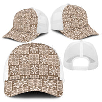 Beige Palaka Quilt Hawaii Mesh Trucker Cap Hawaiian Tropical Monstera Sea Turtle