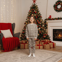 Beige Palaka Quilt Hawaii Christmas Pajama Set Hawaiian Tropical Monstera Sea Turtle LT14 Kid Beige - Polynesian Pride