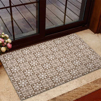 Beige Palaka Quilt Hawaii Rubber Doormat Hawaiian Tropical Monstera Sea Turtle
