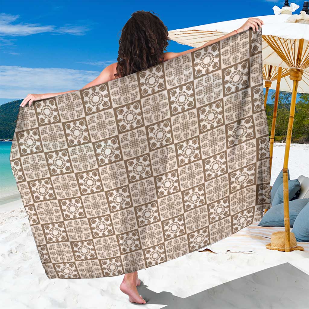 Beige Palaka Quilt Hawaii Sarong Hawaiian Tropical Monstera Sea Turtle