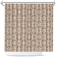 Beige Palaka Quilt Hawaii Shower Curtain Hawaiian Tropical Monstera Sea Turtle