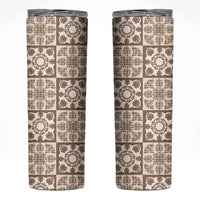 Beige Palaka Quilt Hawaii Skinny Tumbler Hawaiian Tropical Monstera Sea Turtle LT14 Beige - Polynesian Pride