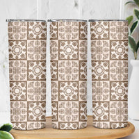Beige Palaka Quilt Hawaii Skinny Tumbler Hawaiian Tropical Monstera Sea Turtle LT14 - Polynesian Pride
