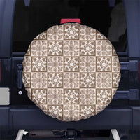 Beige Palaka Quilt Hawaii Spare Tire Cover Hawaiian Tropical Monstera Sea Turtle LT14 No hole Beige - Polynesian Pride