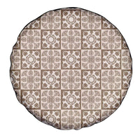 Beige Palaka Quilt Hawaii Spare Tire Cover Hawaiian Tropical Monstera Sea Turtle LT14 - Polynesian Pride