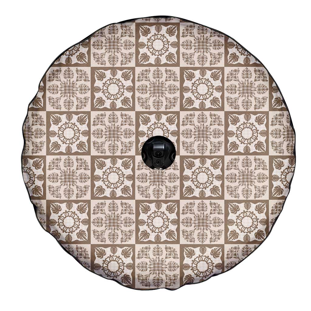 Beige Palaka Quilt Hawaii Spare Tire Cover Hawaiian Tropical Monstera Sea Turtle LT14 - Polynesian Pride