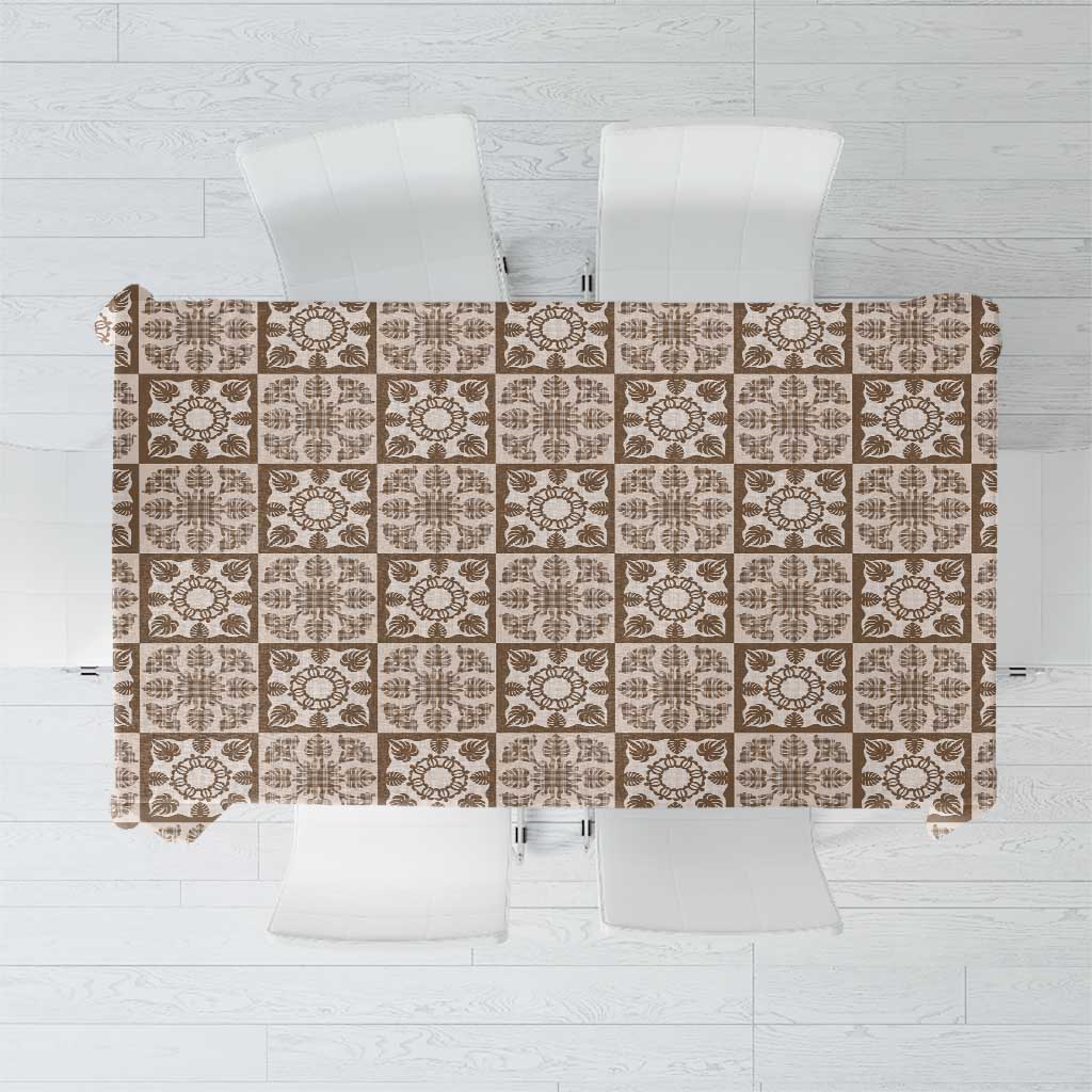 Beige Palaka Quilt Hawaii Tablecloth Hawaiian Tropical Monstera Sea Turtle LT14 Beige - Polynesian Pride