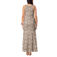Beige Palaka Quilt Hawaii Tank Maxi Dress Hawaiian Tropical Monstera Sea Turtle LT14 - Polynesian Pride