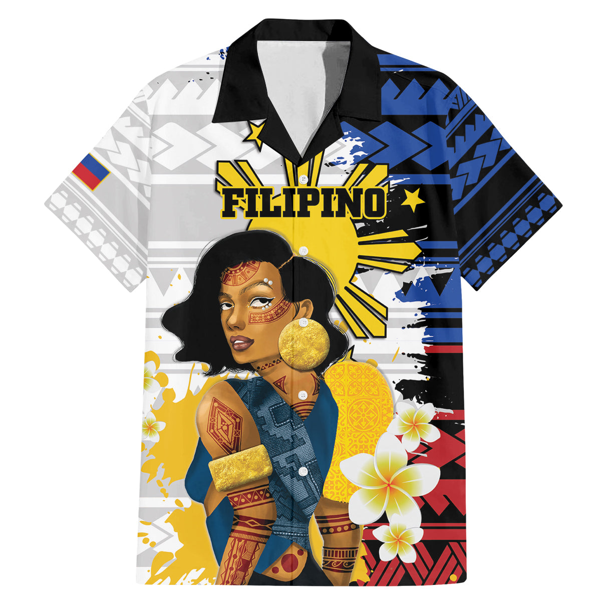 Personalised Philippines Women's Day Family Matching Mermaid Dress and Hawaiian Shirt Filipino Golden Sun With Polynesian Pattern LT14 Dad's Shirt - Short Sleeve Red - Polynesian Pride