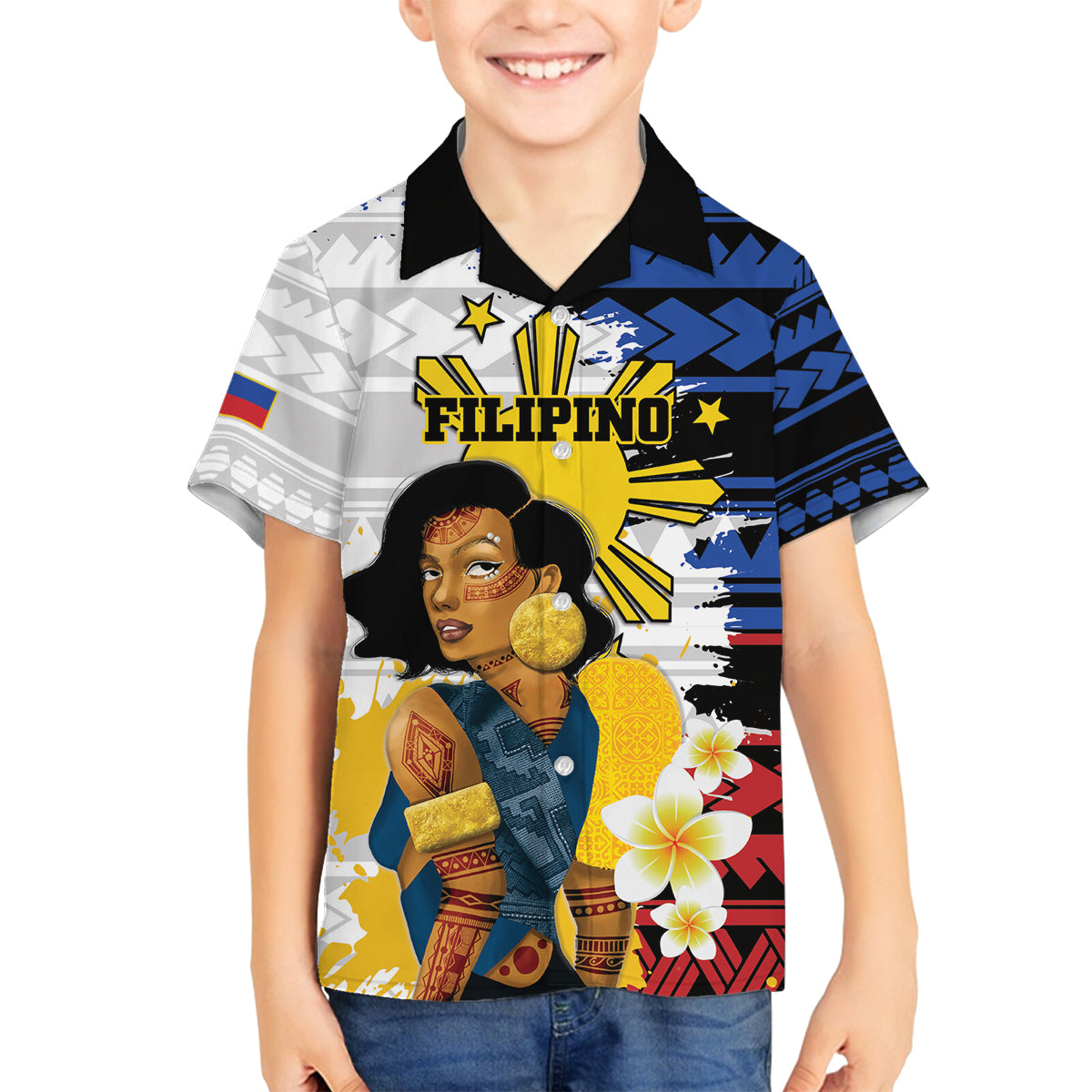 Personalised Philippines Women's Day Family Matching Summer Maxi Dress and Hawaiian Shirt Filipino Golden Sun With Polynesian Pattern LT14 Son's Shirt Red - Polynesian Pride