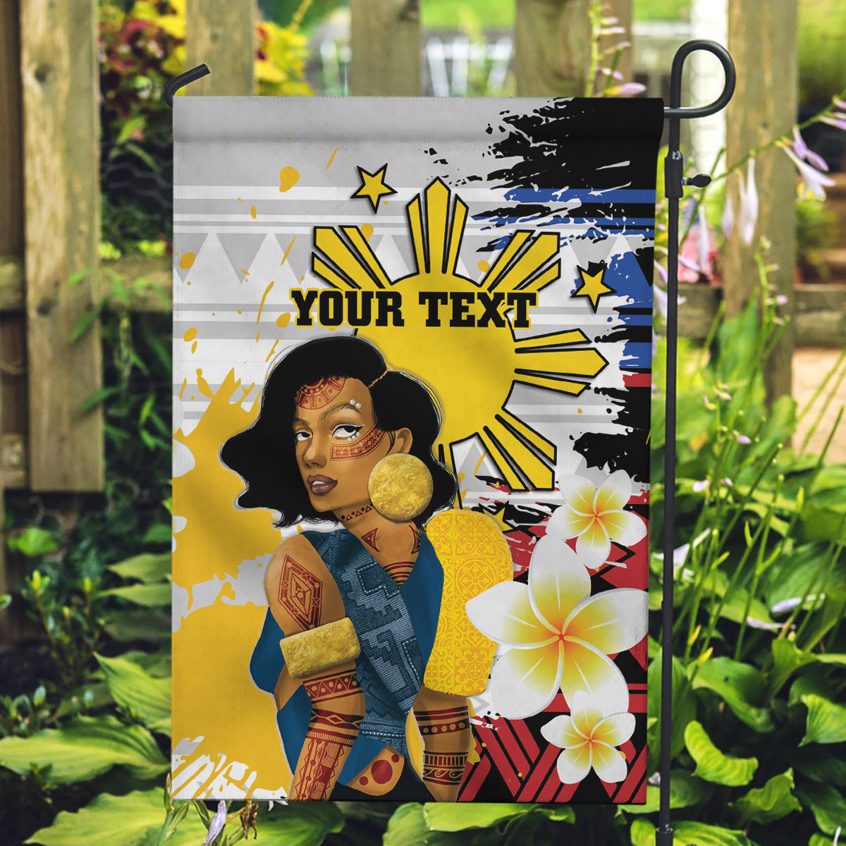 Personalised Philippines Women's Day Garden Flag Filipino Golden Sun With Polynesian Pattern