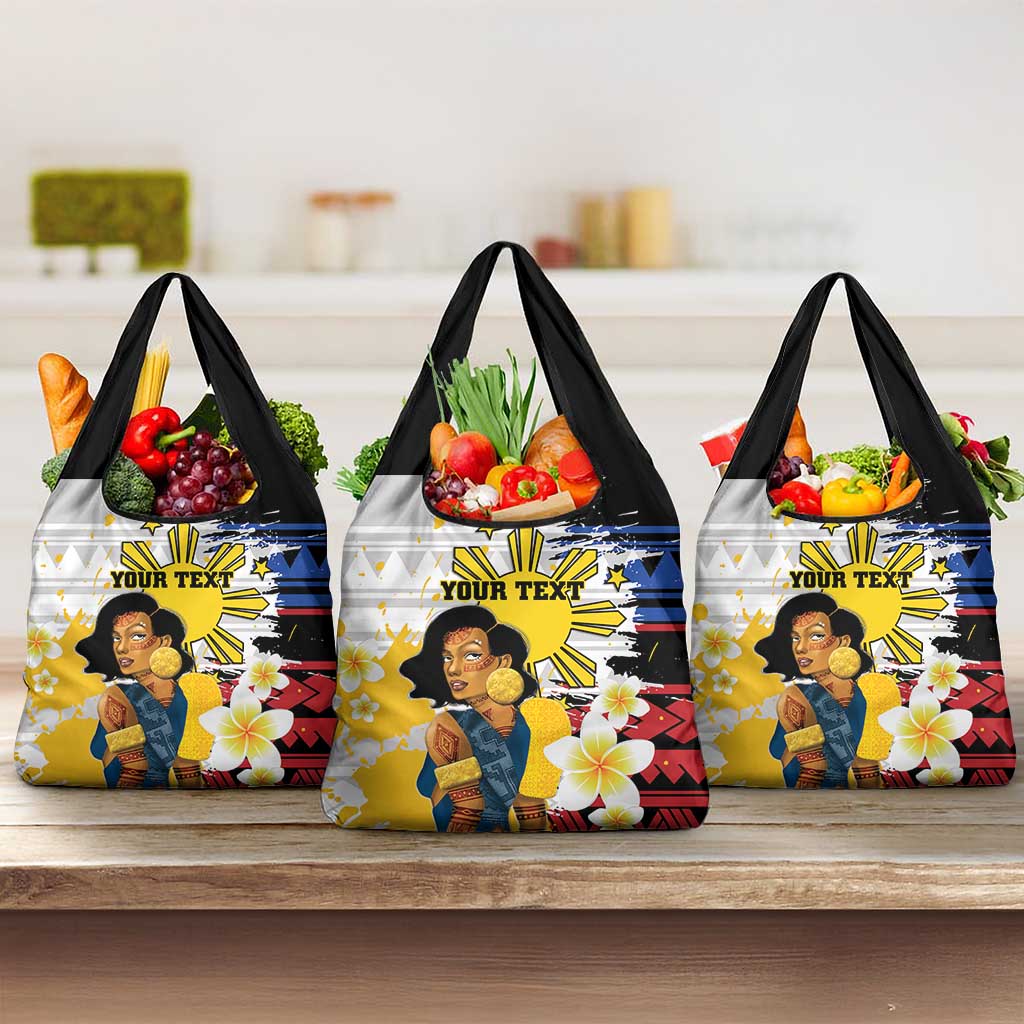 Personalised Philippines Women's Day Grocery Bag Filipino Golden Sun With Polynesian Pattern LT14 3-pack One Size Red - Polynesian Pride