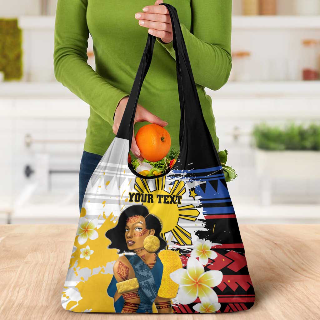 Personalised Philippines Women's Day Grocery Bag Filipino Golden Sun With Polynesian Pattern LT14 - Polynesian Pride