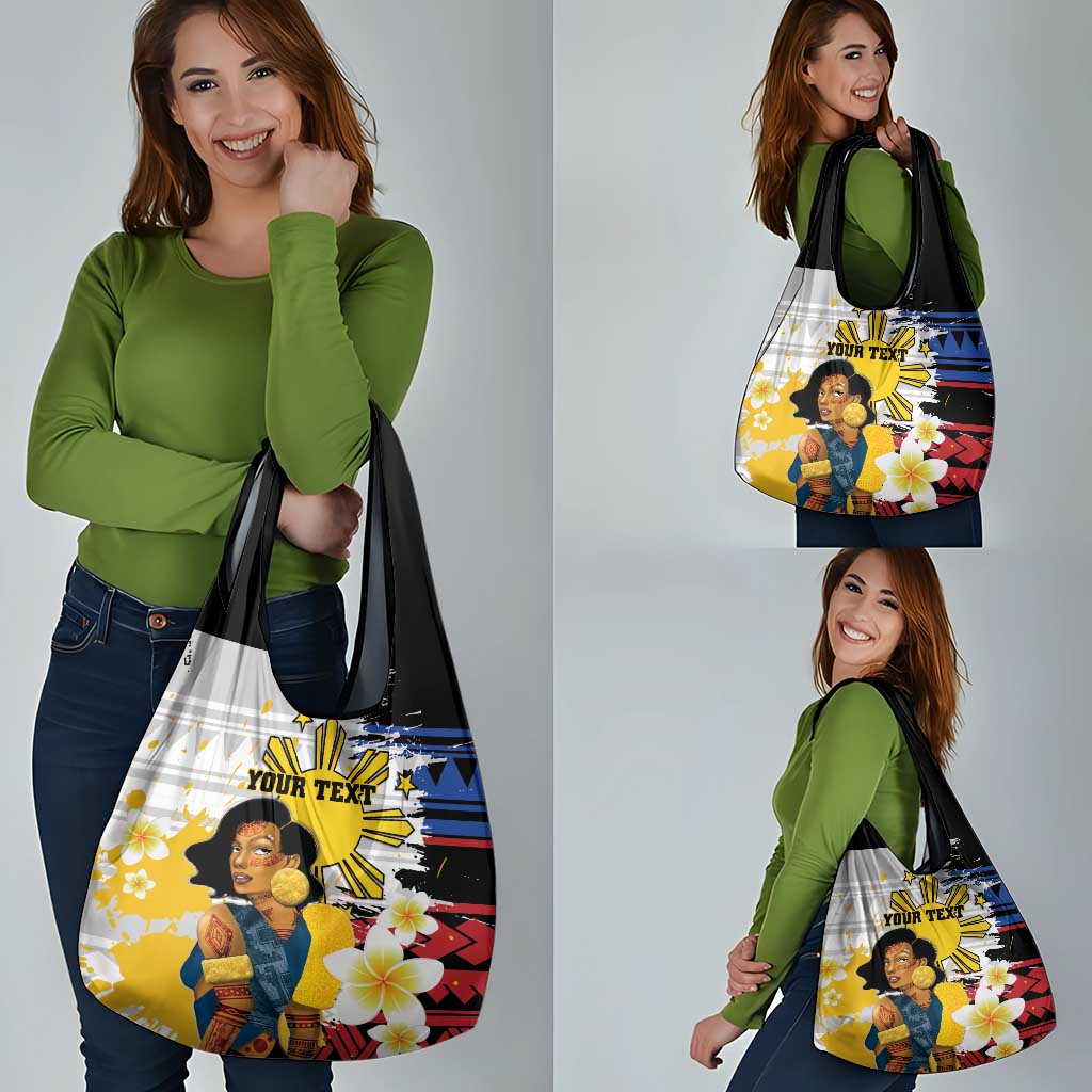 Personalised Philippines Women's Day Grocery Bag Filipino Golden Sun With Polynesian Pattern LT14 - Polynesian Pride