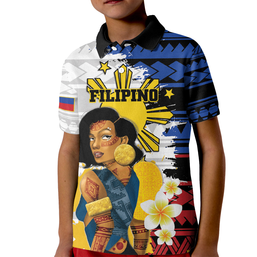 Personalised Philippines Women's Day Kid Polo Shirt Filipino Golden Sun With Polynesian Pattern LT14 Kid Red - Polynesian Pride