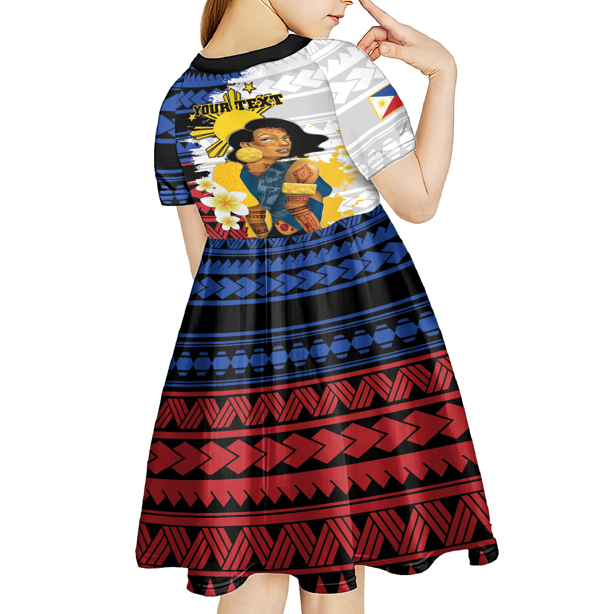 Personalised Philippines Women's Day Kid Short Sleeve Dress Filipino Golden Sun With Polynesian Pattern LT14 - Polynesian Pride