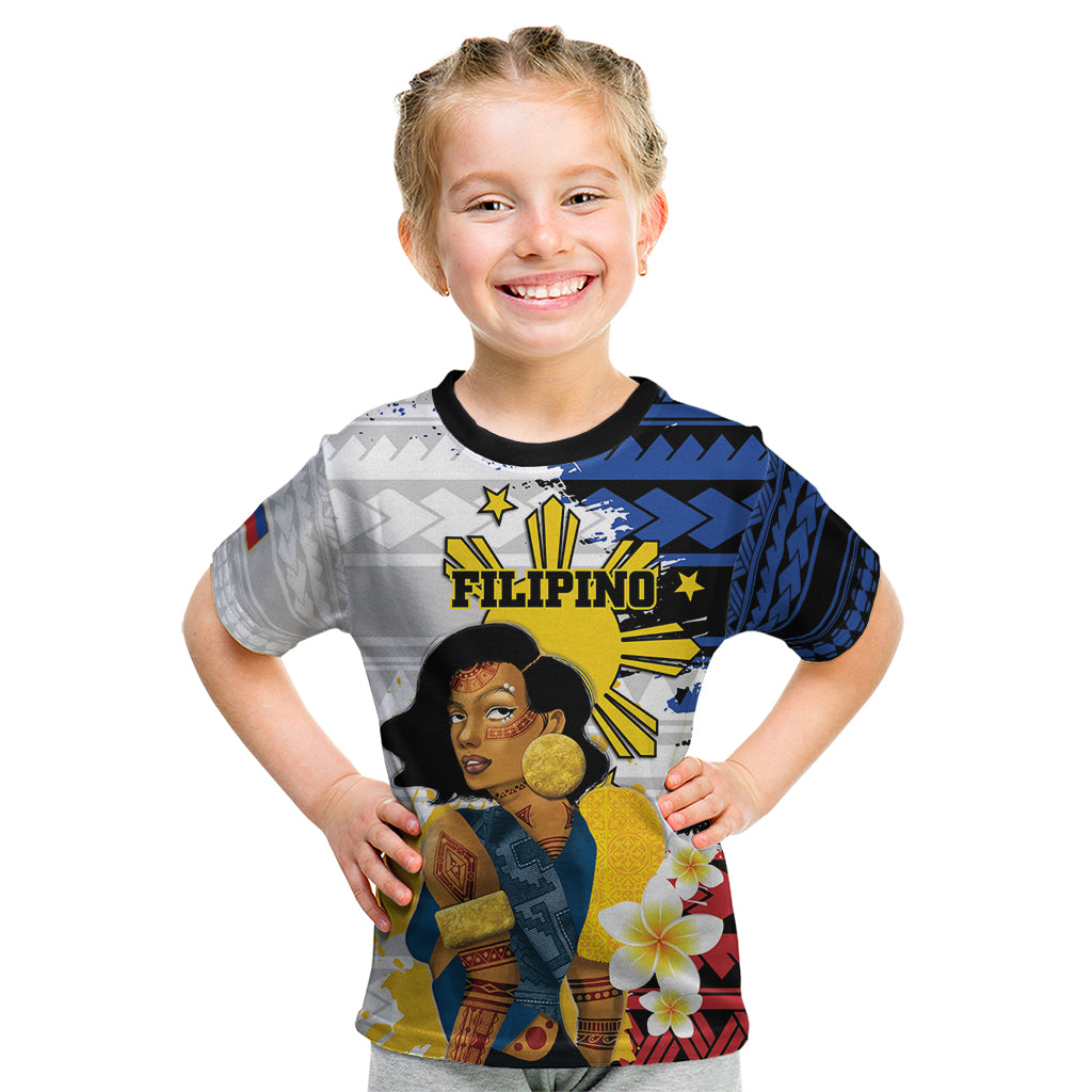 Personalised Philippines Women's Day Kid T Shirt Filipino Golden Sun With Polynesian Pattern LT14 Red - Polynesian Pride