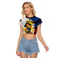 Personalised Philippines Women's Day Raglan Cropped T Shirt Filipino Golden Sun With Polynesian Pattern LT14 Female Red - Polynesian Pride