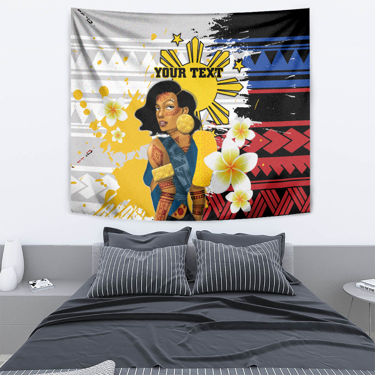 Personalised Philippines Women's Day Tapestry Filipino Golden Sun With Polynesian Pattern