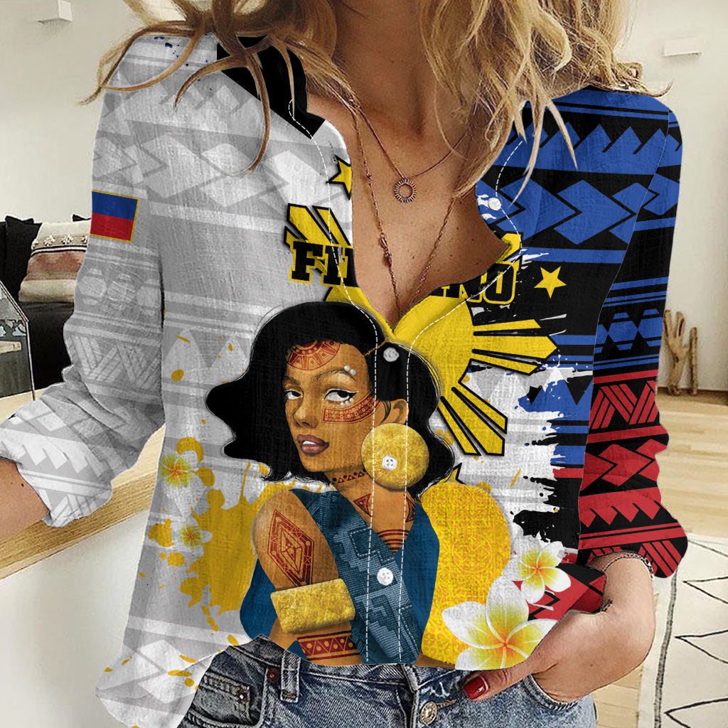 Personalised Philippines Women's Day Women Casual Shirt Filipino Golden Sun With Polynesian Pattern LT14 Female Red - Polynesian Pride