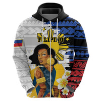 Personalised Philippines Women's Day Zip Hoodie Filipino Golden Sun With Polynesian Pattern LT14 - Polynesian Pride