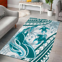 Cyan Polynesia Area Rug Polynesian Turtle Shark Tattoo Tropical Vintage