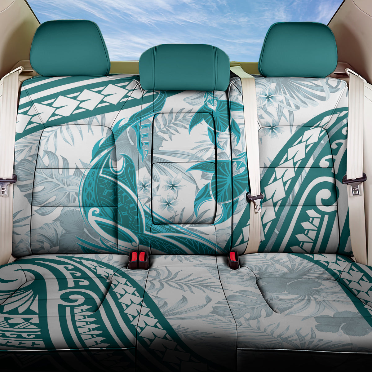 Cyan Polynesia Back Car Seat Cover Polynesian Turtle Shark Tattoo Tropical Vintage LT14