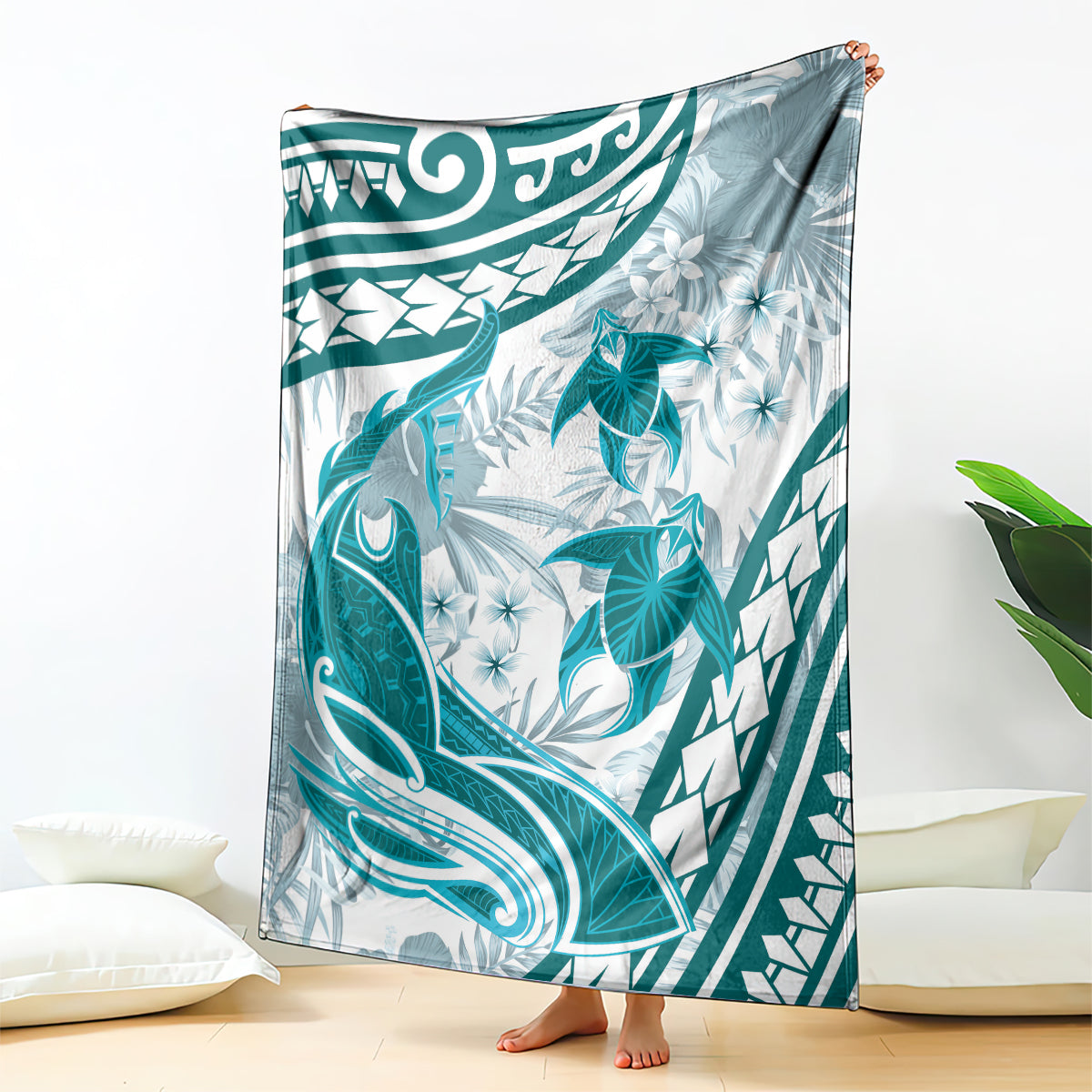 Cyan Polynesia Blanket Polynesian Turtle Shark Tattoo Tropical Vintage LT14 - Polynesian Pride