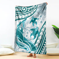 Cyan Polynesia Blanket Polynesian Turtle Shark Tattoo Tropical Vintage LT14 - Polynesian Pride