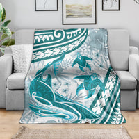 Cyan Polynesia Blanket Polynesian Turtle Shark Tattoo Tropical Vintage LT14 - Polynesian Pride