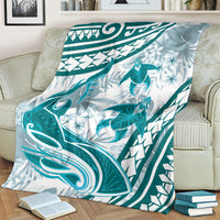 Cyan Polynesia Blanket Polynesian Turtle Shark Tattoo Tropical Vintage LT14 - Polynesian Pride