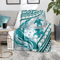 Cyan Polynesia Blanket Polynesian Turtle Shark Tattoo Tropical Vintage LT14 - Polynesian Pride