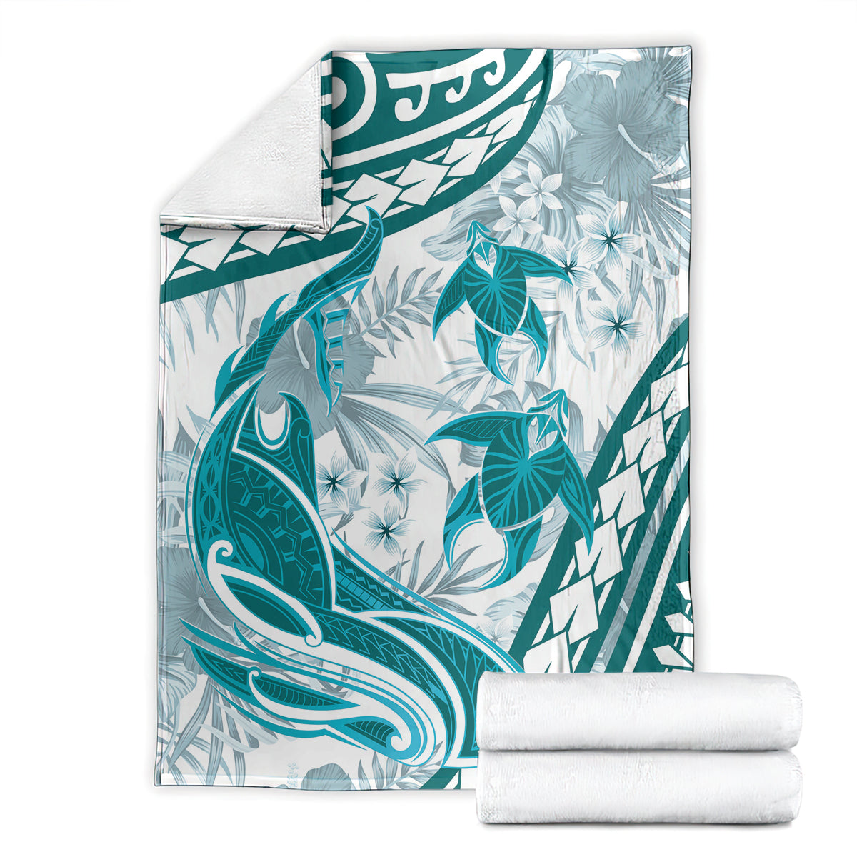 Cyan Polynesia Blanket Polynesian Turtle Shark Tattoo Tropical Vintage LT14 - Polynesian Pride
