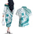 Cyan Polynesia Couples Matching Off The Shoulder Long Sleeve Dress and Hawaiian Shirt Polynesian Turtle Shark Tattoo Tropical Vintage LT14 - Polynesian Pride