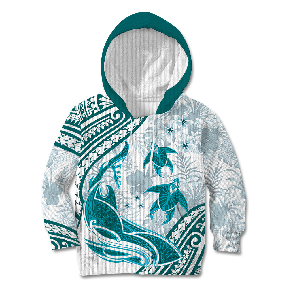 Cyan Polynesia Kid Hoodie Polynesian Turtle Shark Tattoo Tropical Vintage LT14 Hoodie Cyan - Polynesian Pride