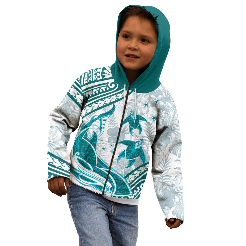 Cyan Polynesia Kid Hoodie Polynesian Turtle Shark Tattoo Tropical Vintage LT14 - Polynesian Pride