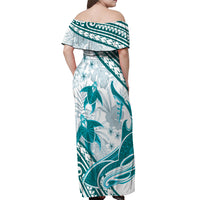 Cyan Polynesia Off Shoulder Maxi Dress Polynesian Turtle Shark Tattoo Tropical Vintage LT14 - Polynesian Pride