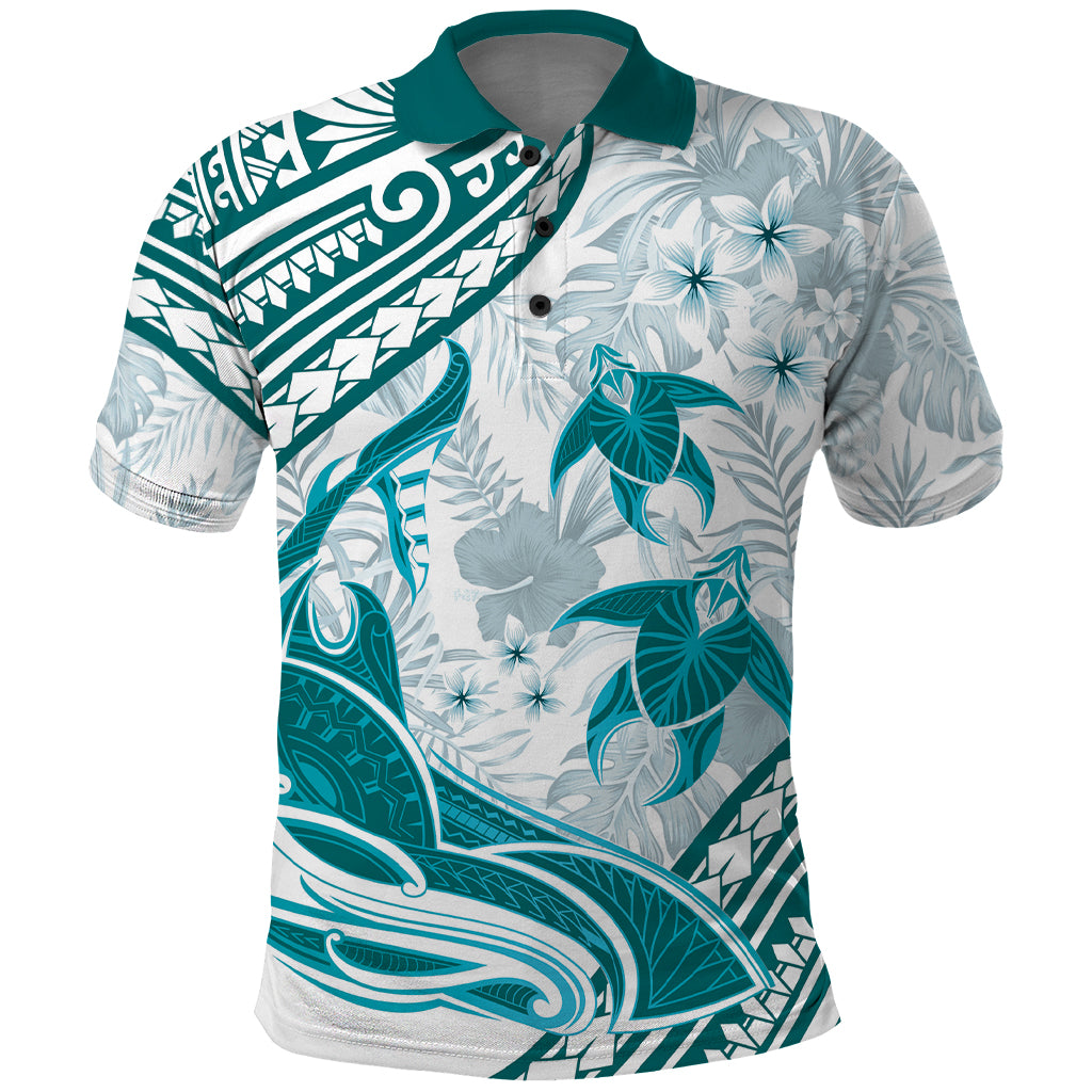 Cyan Polynesia Polo Shirt Polynesian Turtle Shark Tattoo Tropical Vintage LT14 Cyan - Polynesian Pride