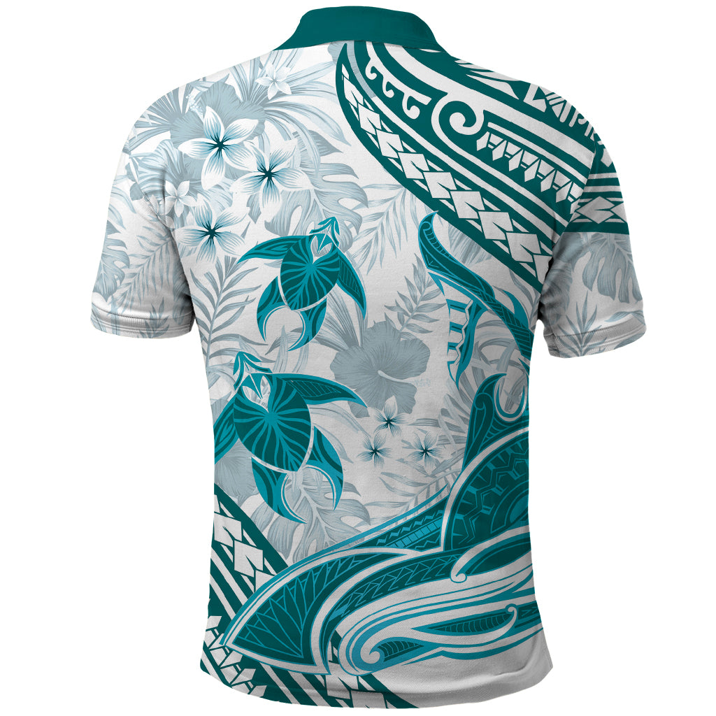 Cyan Polynesia Polo Shirt Polynesian Turtle Shark Tattoo Tropical Vintage LT14 - Polynesian Pride