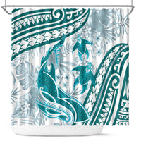 Cyan Polynesia Shower Curtain Polynesian Turtle Shark Tattoo Tropical Vintage LT14 Cyan - Polynesian Pride