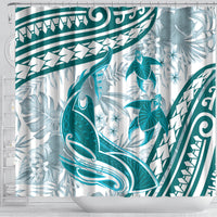 Cyan Polynesia Shower Curtain Polynesian Turtle Shark Tattoo Tropical Vintage LT14 - Polynesian Pride
