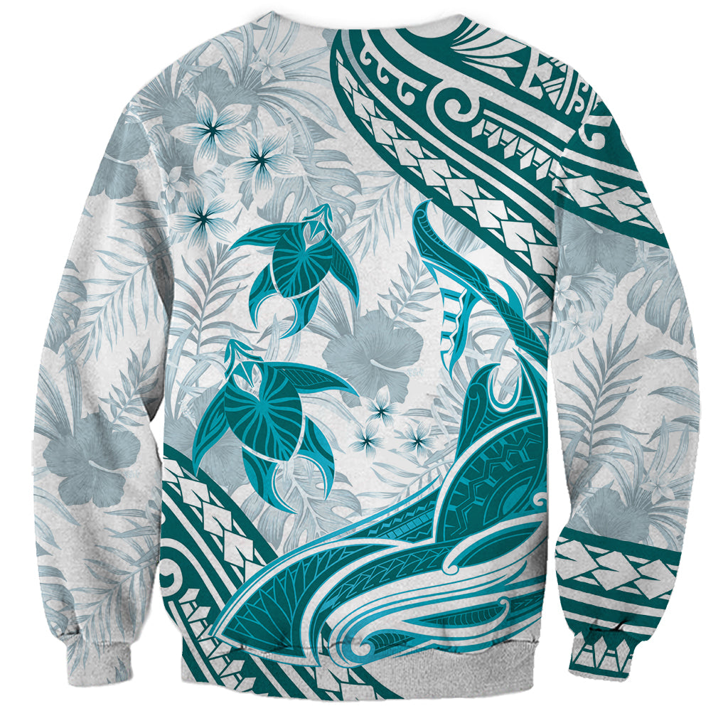Cyan Polynesia Sweatshirt Polynesian Turtle Shark Tattoo Tropical Vintage LT14 - Polynesian Pride