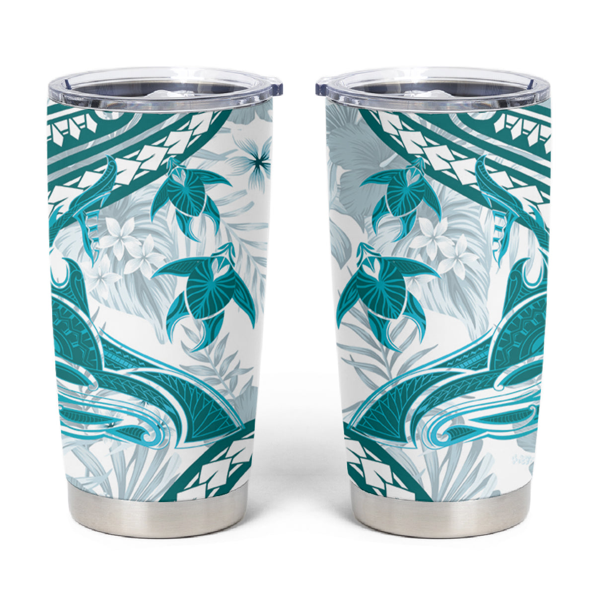 Cyan Polynesia Tumbler Cup Polynesian Turtle Shark Tattoo Tropical Vintage