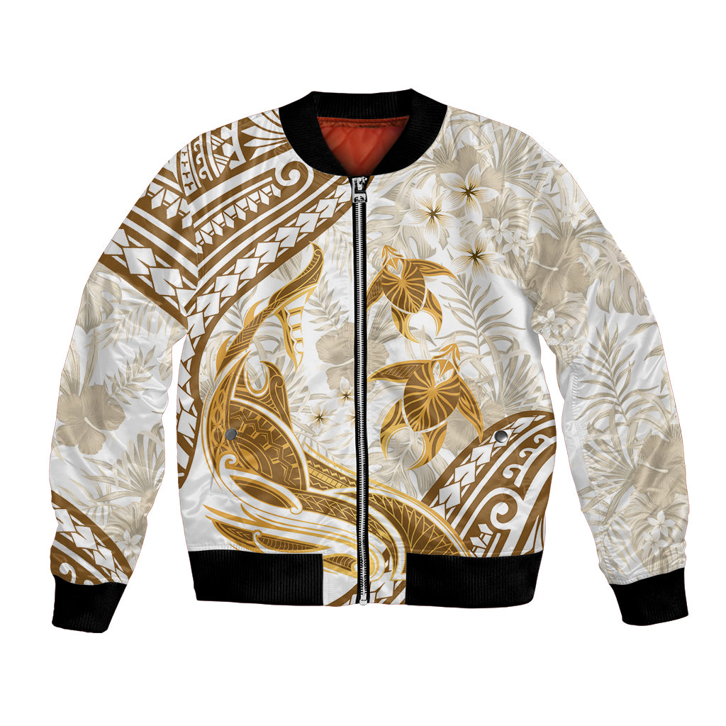 Gold Polynesia Bomber Jacket Polynesian Turtle Shark Tattoo Tropical Vintage LT14 Unisex Gold - Polynesian Pride