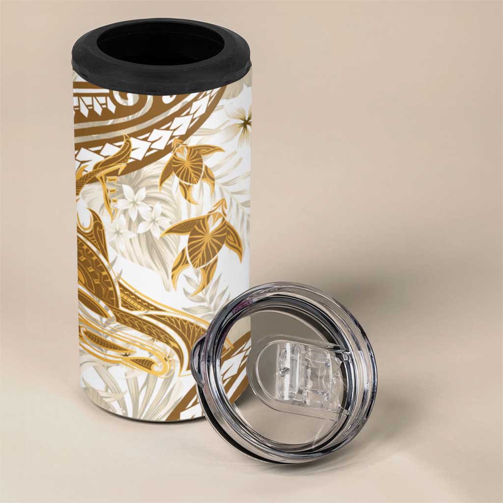 Gold Polynesia 4 in 1 Can Cooler Tumbler Polynesian Turtle Shark Tattoo Tropical Vintage