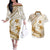 Gold Polynesia Couples Matching Off The Shoulder Long Sleeve Dress and Hawaiian Shirt Polynesian Turtle Shark Tattoo Tropical Vintage LT14 Gold - Polynesian Pride